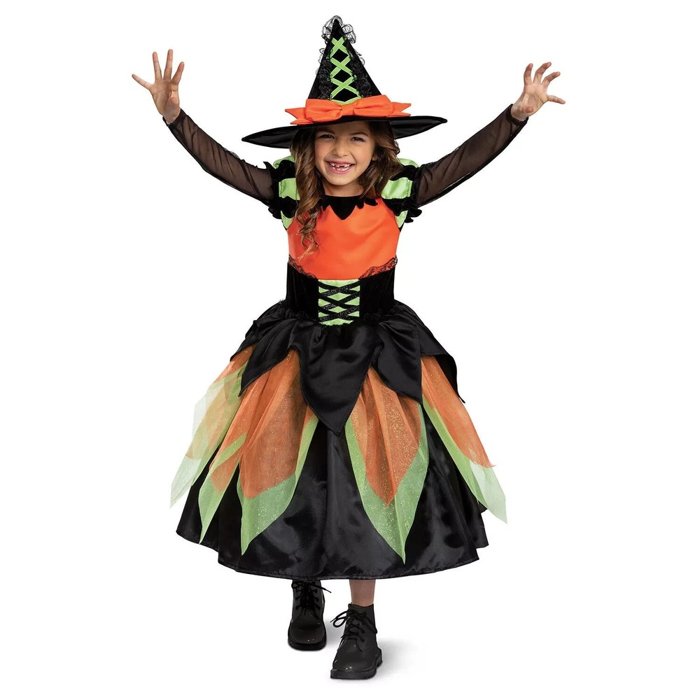 Member's Mark Girls Witch Costume Orange Green Black Size S 4-6X NWT